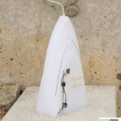 Weiße Trauerkerze In stiller Trauer mit Kreuz in antik silber, Formkerze, Gedenkkerze, Trauerkerze personalisierbar