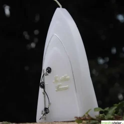 Weiße Trauerkerze In stiller Trauer mit Kreuz in antik silber, Formkerze, Gedenkkerze, Trauerkerze personalisierbar