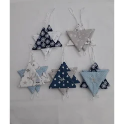 Weihnachtanhänger Sterne aus Baumwollstoff in Rot oder Blau