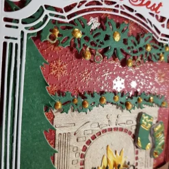 Weihnachten am Kamin aufwändige Weihnachtskarte Fensterkarte feine Handarbeit