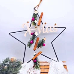 Weihnachten Deko | Advent Holz | Türkranz Weihnachten | Fensterdeko zum Hängen | Stern | Weihnachtsschmuck | Adventszeit