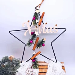 Weihnachten Deko | Advent Holz | Türkranz Weihnachten | Fensterdeko zum Hängen | Stern | Weihnachtsschmuck | Adventszeit