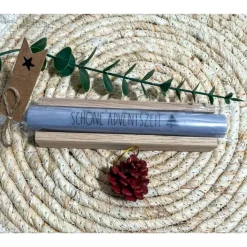 Weihnachten Kerze mit Spruch hübsch verpackt im Holzkästchen / Stabkerze 18 cm