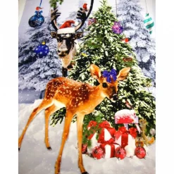 Weihnachten Panel Jersey Stoff Rehkitz Hirsch Kugeln Blau – Digitaldruck Baumwolle Oeko-Tex