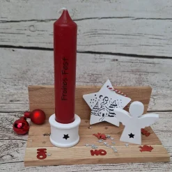 "Weihnachten to Go" Geschenkset in Holzbox ~ Stabkerze mit Kerzenständer und Deko ~ Engel ~ Anhänger Stern