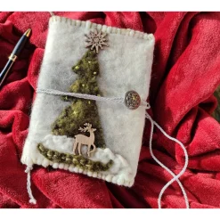Weihnachtliche Buchhülle, creme/silber, handgefilzt inkl. Notizbuch hardcover