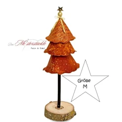 Weihnachtliche Dekobäumchen mit Holzsockel – Handgemachte Tannenbäume 22 cm - 27 cm hoch