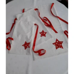 Weihnachtliche Geschenktaschen 3er Set aus Baumwollstoff mit angenähtem Schleifenband