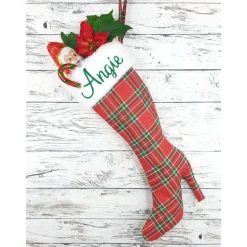 Weihnachtlicher High Heel oder Nikolaussocke mit gesticktem Namen