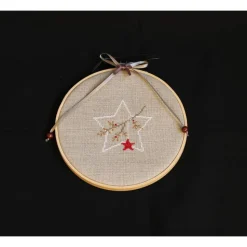 Weihnachtlicher Stern mit Beeren-Ast in Stickrahmen