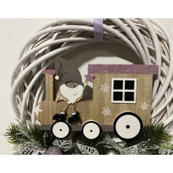 Weihnachtlicher Türkranz Weihnachtskranz Wichtel lila grau