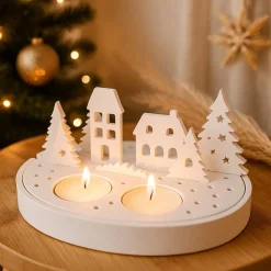 Weihnachts Lichterdorf | Winterdeko handgemacht | Teelichthalter Weihnachten | Feinste Weihnachtsdeko | Lichthaus | Skan