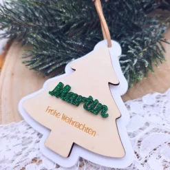 Weihnachtsanhänger Holz personalisiert - Geschenkanhänger mit Name | personalisierte Geschenke Weihnachten | Baumschmuck