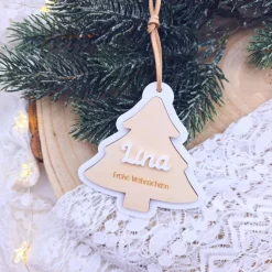 Weihnachtsanhänger Holz personalisiert - Geschenkanhänger mit Name | personalisierte Geschenke Weihnachten | Baumschmuck