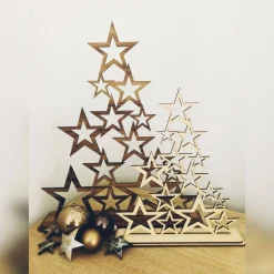 Weihnachtsbaum aus Holz mit Sternen, moderne Weihnachtsdekoration, Weihnachtsdekor, verschiedene Farben und Größen