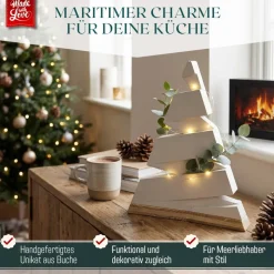 Weihnachtsbaum Deko aus Beton und Holz, handgefertigt, für Tisch, Kommode und Fensterbank, 27 x 21,5 x 2,8 cm