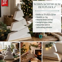 Weihnachtsbaum Deko aus Beton und Holz, handgefertigt, für Tisch, Kommode und Fensterbank, 27 x 21,5 x 2,8 cm
