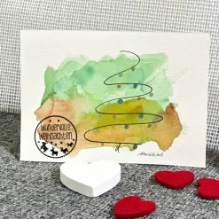 Weihnachtsbaum mit Aquarellfarbe & Fineliner auf Weihnachtskarte - Wundervolle Weihnacht - danielb.art
