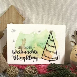 Weihnachtsbaum mit Aquarellfarbe & Fineliner auf Weihnachtskarte - Weihnachten - danielb.art