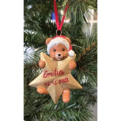 Weihnachtsbaumschmuck - Teddybär mit Stern - Personalisierbar - Keramik -