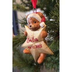Weihnachtsbaumschmuck - Teddybär mit Stern - Personalisierbar - Keramik -