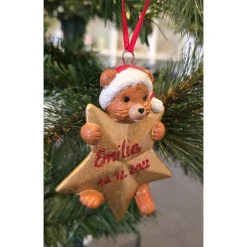 Weihnachtsbaumschmuck - Teddybär mit Stern - Personalisierbar - Keramik -