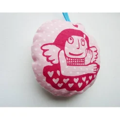 Weihnachtsbaumschmuck, Nadelkissen, Engel, handgenäht und handbedruckt