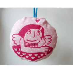 Weihnachtsbaumschmuck, Nadelkissen, Engel, handgenäht und handbedruckt