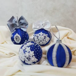 Weihnachtsbaumschmuck Tannenbaumschmuck Christmas Schmuck Handgemacht Handmade Weihnachtsgeschenk blau Strass Satin
