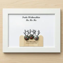 Weihnachtsbild Rentiere – Handgefertigtes Steinbild personalisierbar | STB-317