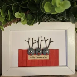 Weihnachtsbild Rentiere – Handgefertigtes Steinbild personalisierbar | STB-317