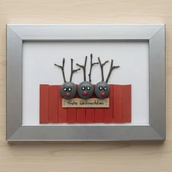 Weihnachtsbild Rentiere – Handgefertigtes Steinbild personalisierbar | STB-317