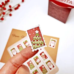 Weihnachtsbriefmarken Stickerbogen, dekorative Geschenkanhänger, Weihnachtsmann, Wichtel, Weihnachtsbaum, Schneeman 2x3