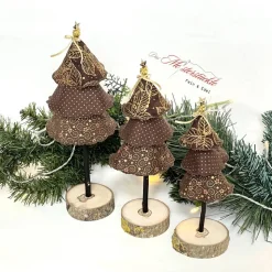 Weihnachtsbäumchen mit Holzsockel braun gold – Handgemachte Weihnachtsdeko in 3 Größen
