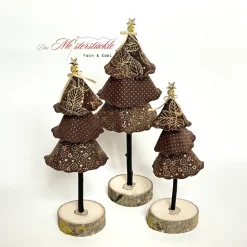 Weihnachtsbäumchen mit Holzsockel braun gold – Handgemachte Weihnachtsdeko in 3 Größen