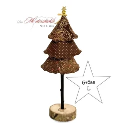 Weihnachtsbäumchen mit Holzsockel braun gold – Handgemachte Weihnachtsdeko in 3 Größen