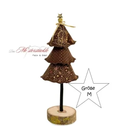 Weihnachtsbäumchen mit Holzsockel braun gold – Handgemachte Weihnachtsdeko in 3 Größen