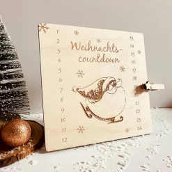 Weihnachtscountdown mit Mini-Wäscheklammer, Adventskalender, Weihnachtsdekoration aus Holz