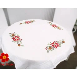 Weihnachtsdecke Weihnachtstischdecke Weihnachten Adventzeit handbestickt pflegeleichte Tischdecke Tischtuch