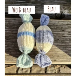 Weihnachtsdeko Bonbon gestrickt Christbaumschmuck Anhänger Geschenkanhänger aus Baumwolle rosa blau gelb grau