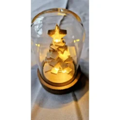 Weihnachtsdeko unter Glas – LED Glaskuppel, Holz Miniatur, festliche Dekoration