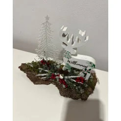 Weihnachtsdeko Weihnachtsgesteck mit einem Hirsch Landschaft