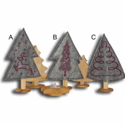 Weihnachtsdeko X-Mas bestickte Tannenbäumchen auf grauem Filz mit Holzfuß weihnachtliche Dekoration