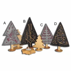 Weihnachtsdeko X-Mas bestickte Tannenbäumchen auf schwarzem oder grauem Filz mit Holzfuß weihnachtliche Dekoration