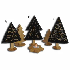 Weihnachtsdeko X-Mas bestickte Tannenbäumchen auf schwarzem Filz mit Holzfuß weihnachtliche Dekoration
