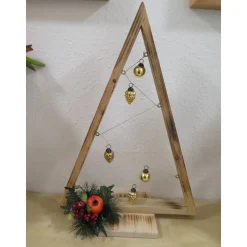 Weihnachtsdekoration Holzbaum - geflämmt - mit Kugeln in gold