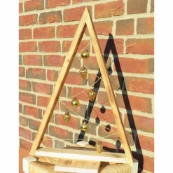 Weihnachtsdekoration Holzbaum - geflämmt - mit Kugeln in gold