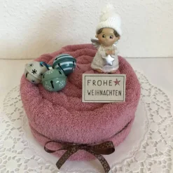 Weihnachts-Geschenk Engel Sterne Schellen Frohe Weihnachten Handtuchtorte Duschtuch altrosa mint creme petrol weiß
