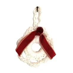Weihnachts-Häkelkränzchen Baumschmuck Geschenkeanhänger weiß mit rotem Band und Perle handgemacht von Hobbyhaus