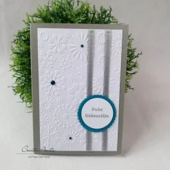 Weihnachtskarte - Grußkarte zu Weihnachten - Schneeflocke - Silber-Weiß-Petrol